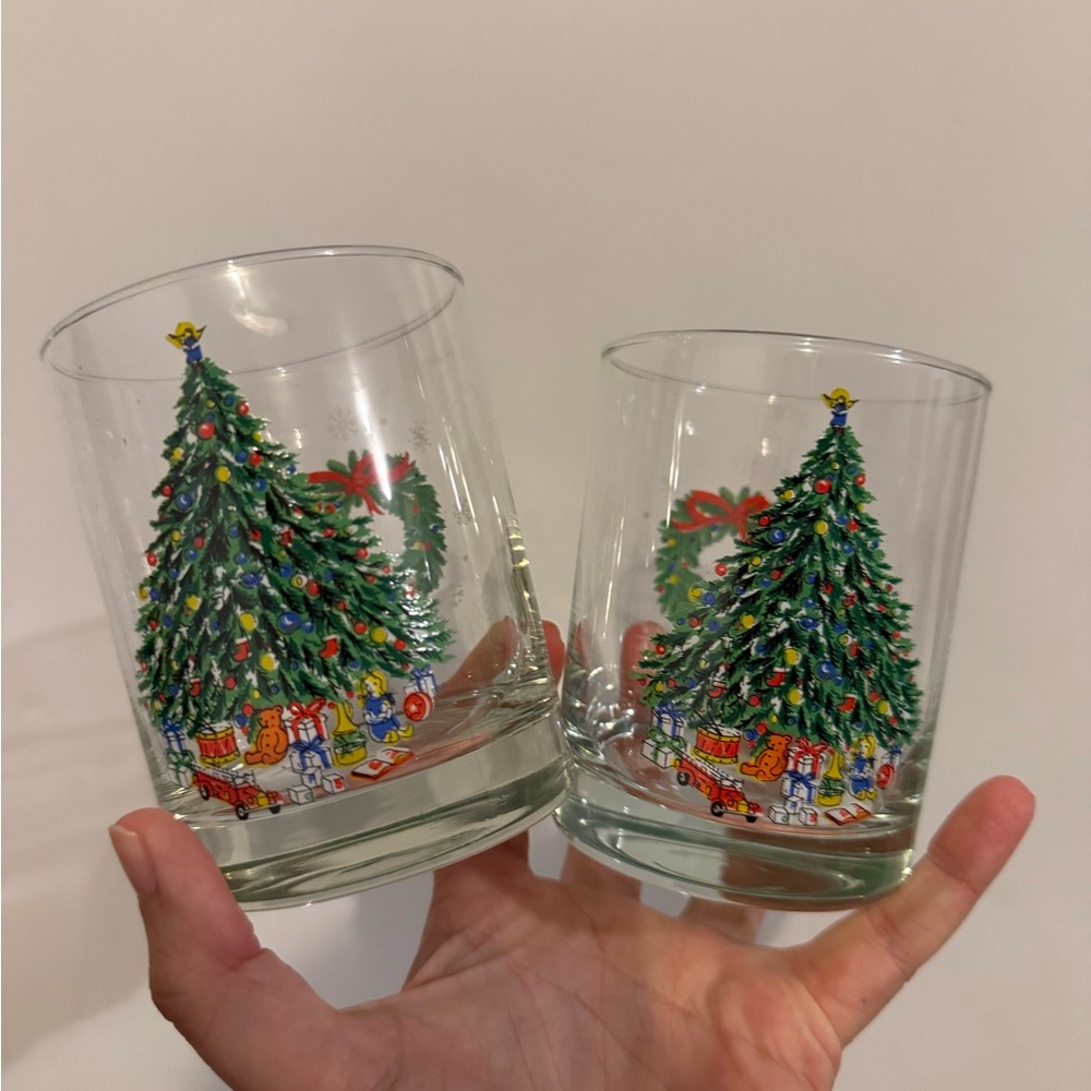 Festive Christmas Tree Glasses Set- vintage